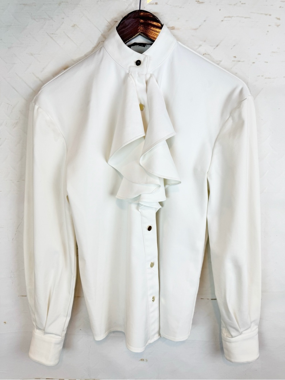 Sergio Hudson | White Button Down Ruffle Top, S